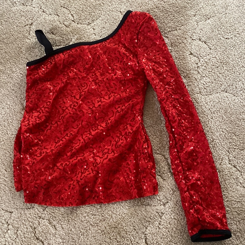 Balera red sequin girls dance costume top size MC medium child one sleeve long